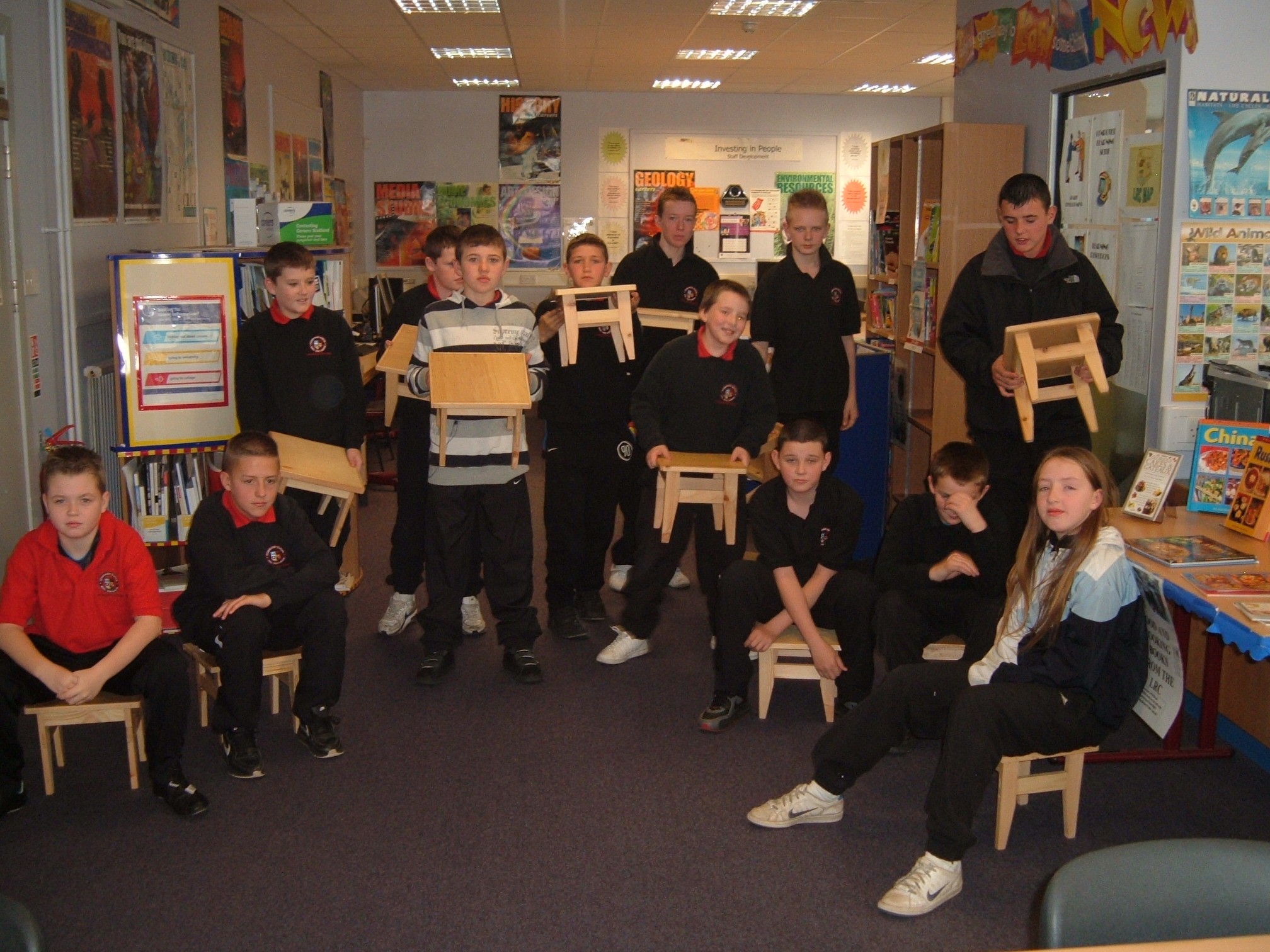 Pupils in our Woodworking Pratical Skills class with their latest model